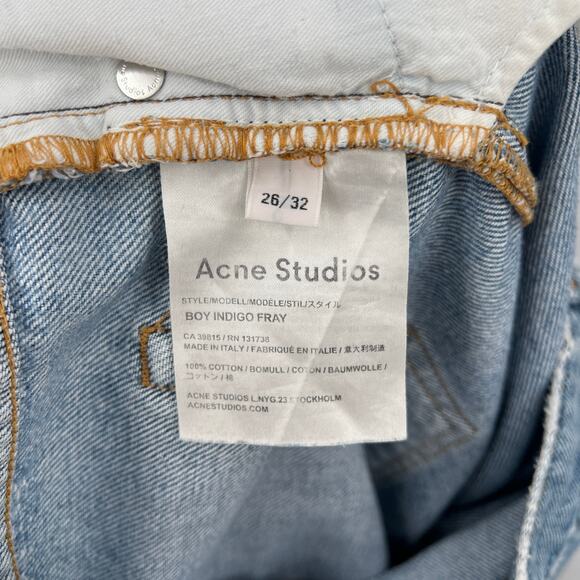 ACNE STUDIOS Boy Indigo Fray Jean Womens 26 Light Wash Distressed Tapered Slim - Picture 11 of 16